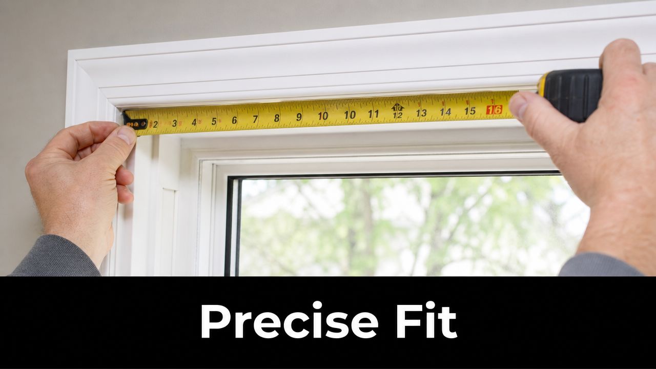A person using a yellow metal measuring tape to measure the width of a window frame.